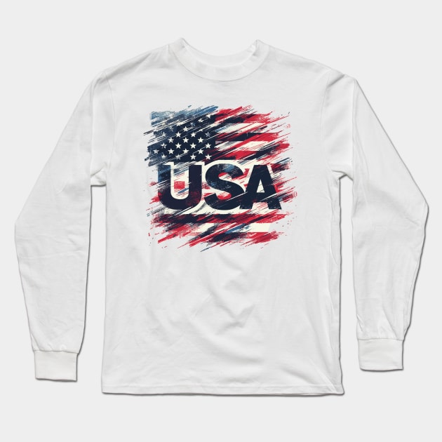 Usa Flag Long Sleeve T-Shirt by Vehicles-Art